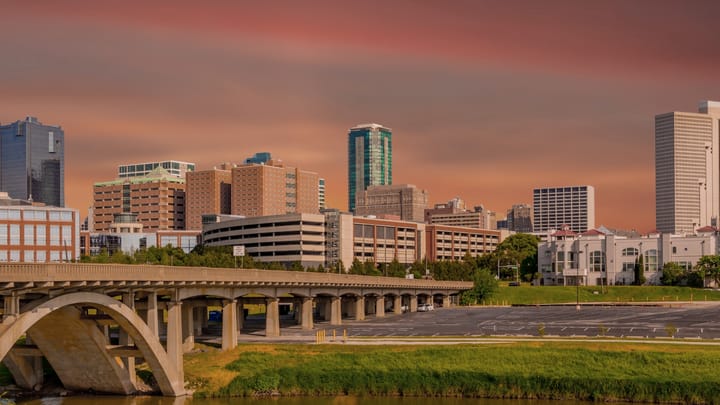 Downtown Fort Worth at sunset.